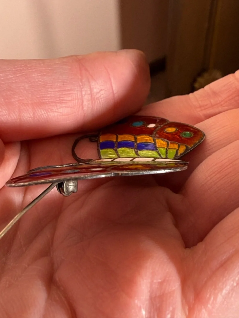 Vintage Aksel Holmsen Sterling silver rainbow Guilloche enamel butterfly Brooch
